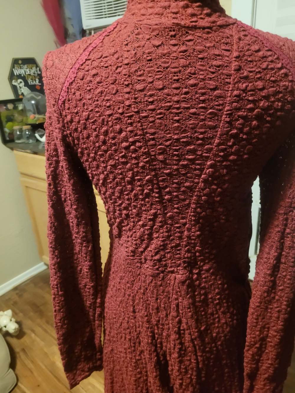Ribbed Long Sleeve Maxi Dress in Deep Red - Picture 4 of 12